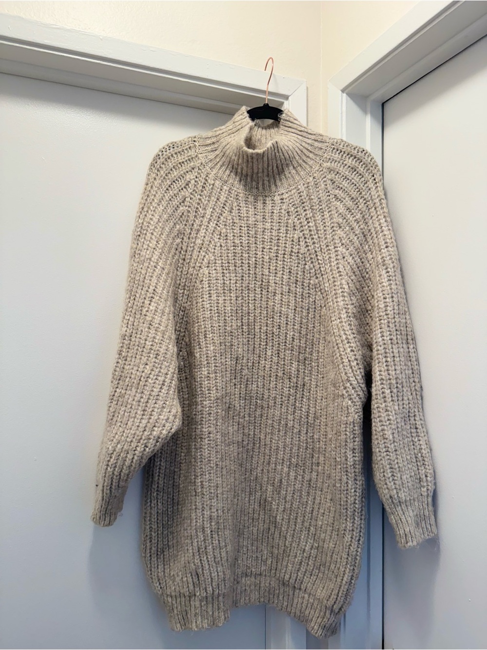 Topshop Cream Ribbed Turtleneck Sweater Dress